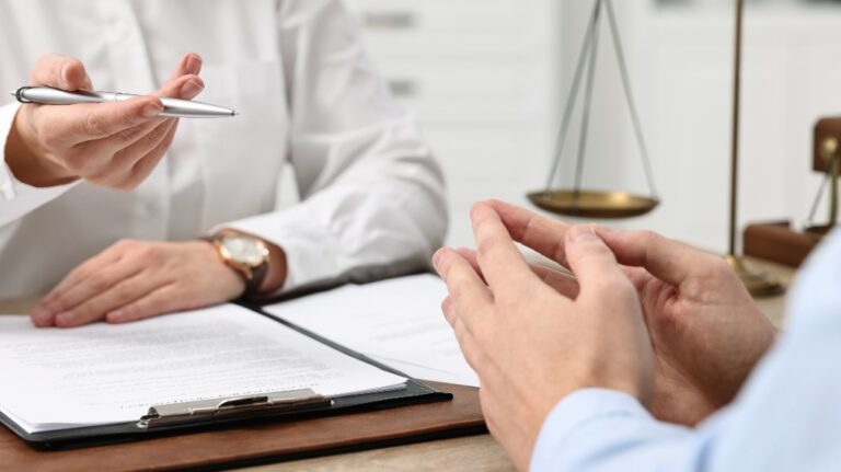 Client is consulting with lawyer