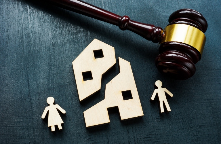 Property division concept. Divided house during family divorce